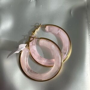 Gold & Pink Resin Hoop Earrings - Women Jewelry